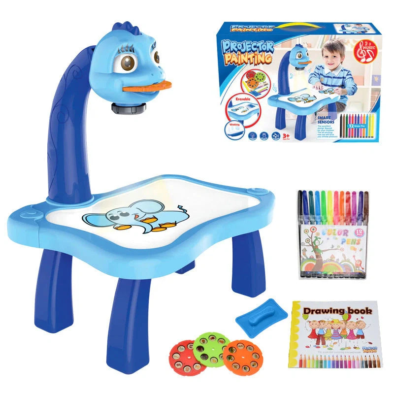 Children's magnetic drawing board with music and projection features in blue and pink