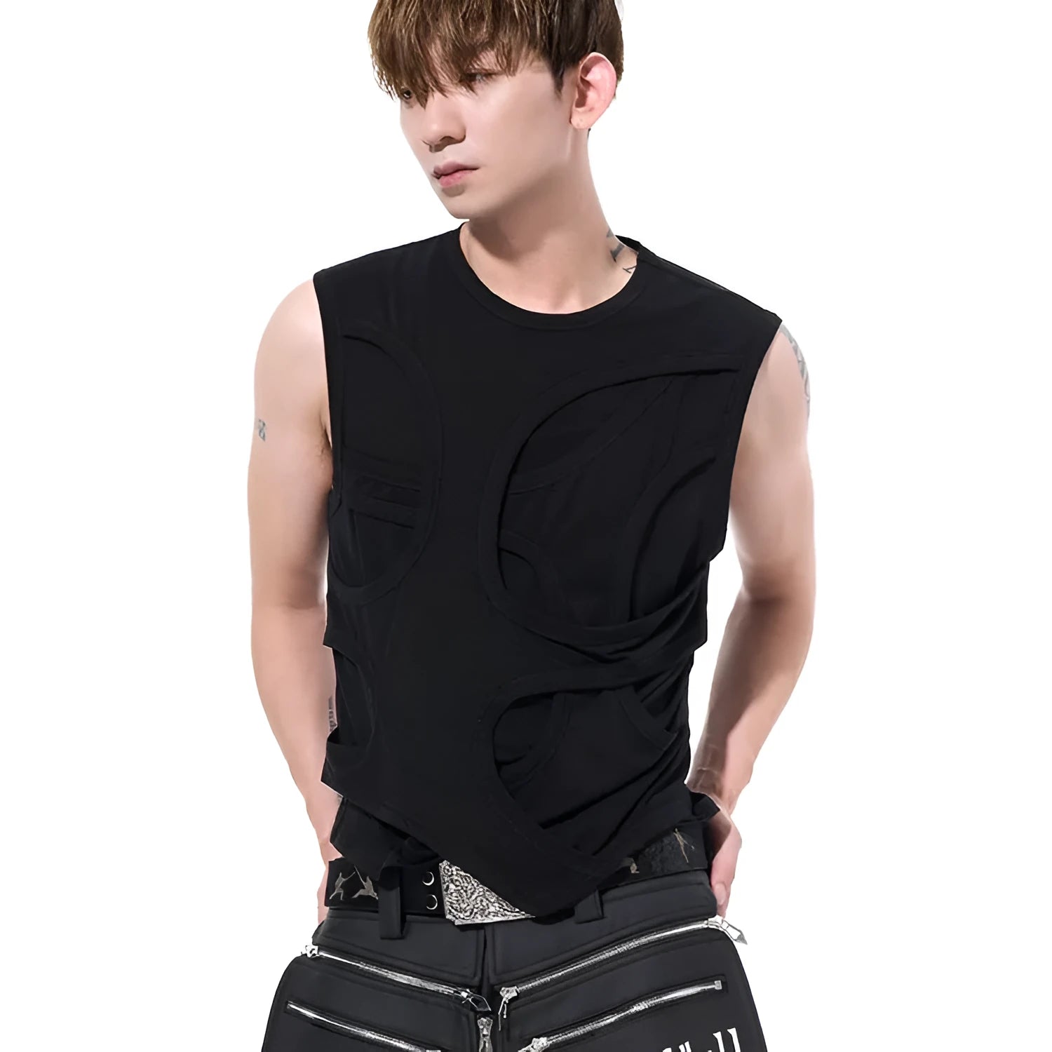 Men's solid colour Lyocell vest with round neck collar in black or grey