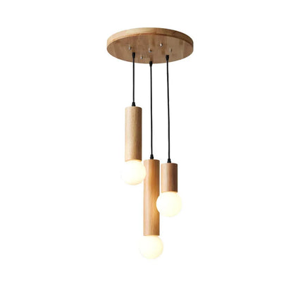 Wood chandelier ceiling light in single head 11cm, 21cm, 31cm or three and six head plate options, 220V E27.