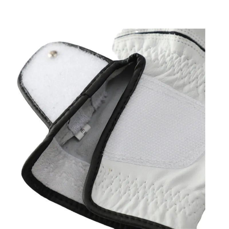 White half sheepskin golf glove showing non-slip grip surface
