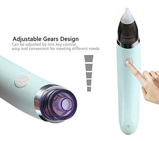 An electric nasal aspirator with adjustable suction levels, soft silicone tip, and BPA-free materials for effectively and comfortably clearing baby's congestion