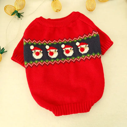 Christmas dog sweater in Santa Claus red polyester, casual pet jumper available in sizes S to XL
