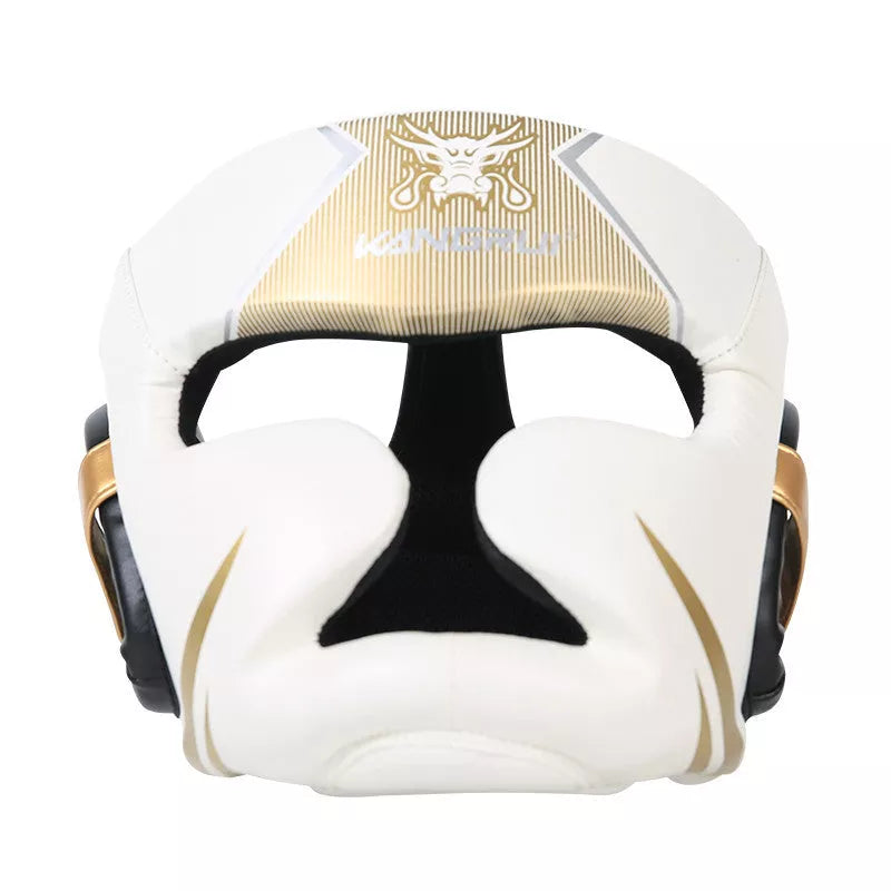 Children's boxing helmet in red, white, or black with full protection features