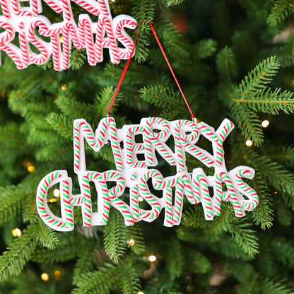 Christmas letter plate pendant ornament in red and white or red white green plastic for tree display