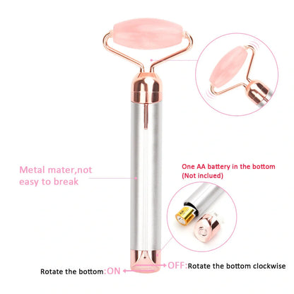Electric Vibrating Natural Rose Quartz Jade Facial Roller with pink and green options