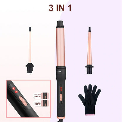 Three-tube water wave hair curler with 19mm 25mm 32mm ceramic-coated barrels and wired power cord