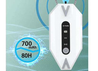 Compact rechargeable air purifier necklace with adjustable negative ion settings and long-lasting battery