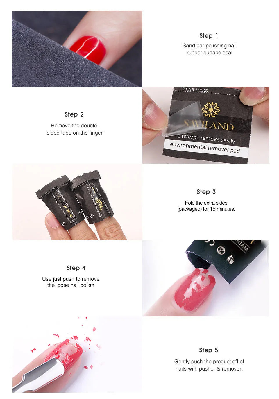 Black nail polish remover wraps box of 200 with self-contained cotton for gel and extension glue removal