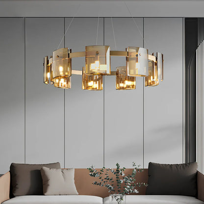 Glass fish-shaped chandelier with 6 LED lights, 600mm diameter, smoke grey finish