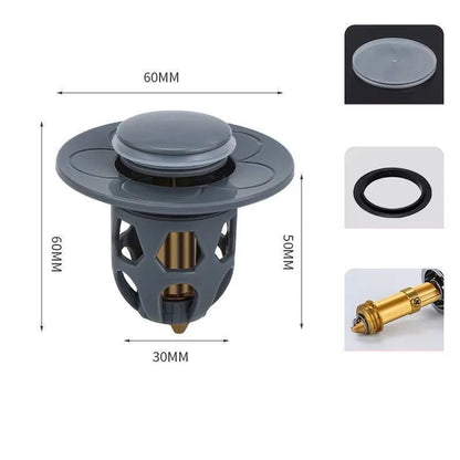 Copper core bouncing washbasin drain plug with universal 1.1-1.5 inch head in metallic finish