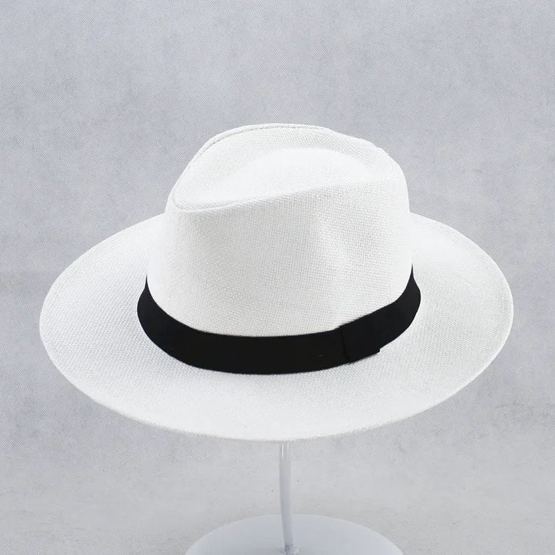 Men's flat top wide brim sun hat in paper fabric with 6-7cm brim for outdoor sun protection