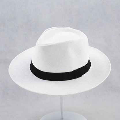Men's flat top wide brim sun hat in paper fabric with 6-7cm brim for outdoor sun protection
