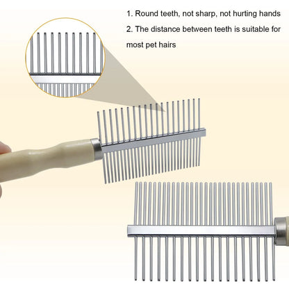 Wooden handle pet grooming comb with round stainless steel needles for dogs and cats