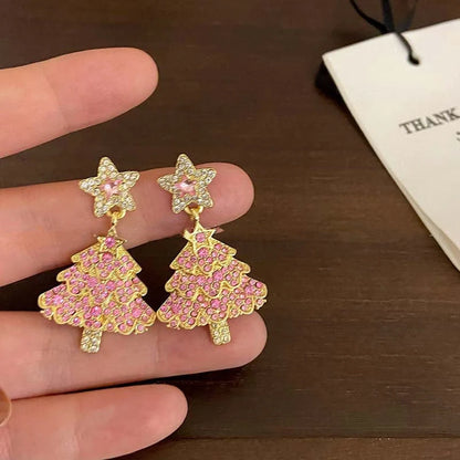 Elegant Christmas tree earrings with sparkling zircon for women, perfect for holiday parties.