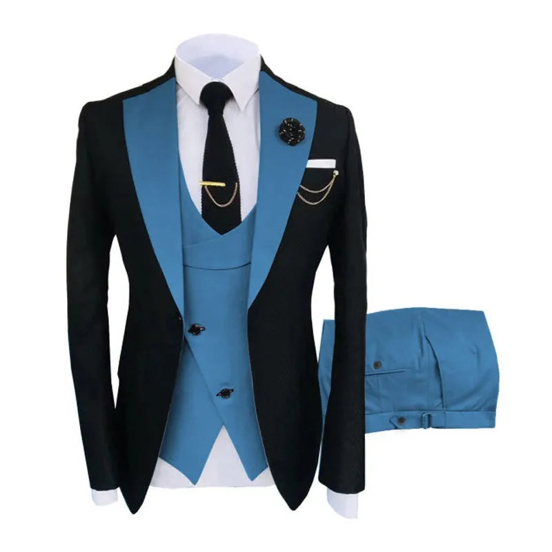 Men's three-piece slim fit business suit in cotton fabric with vest and trousers for wedding occasions