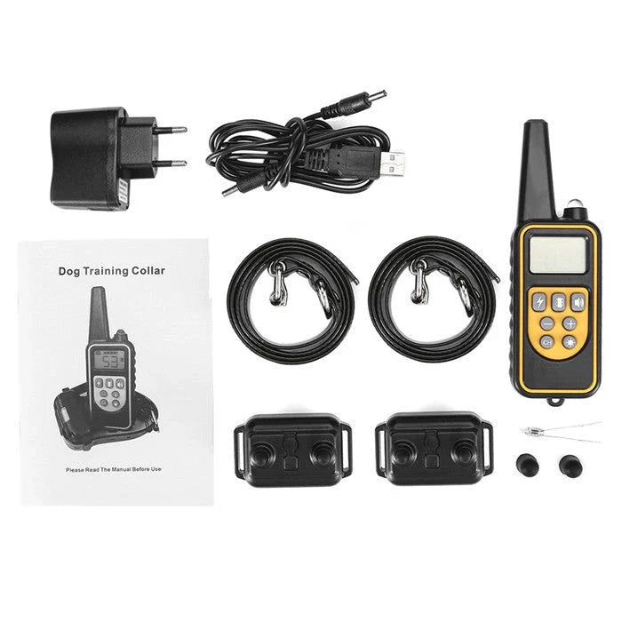 Electric dog training collar with remote control, adjustable levels, and waterproof design