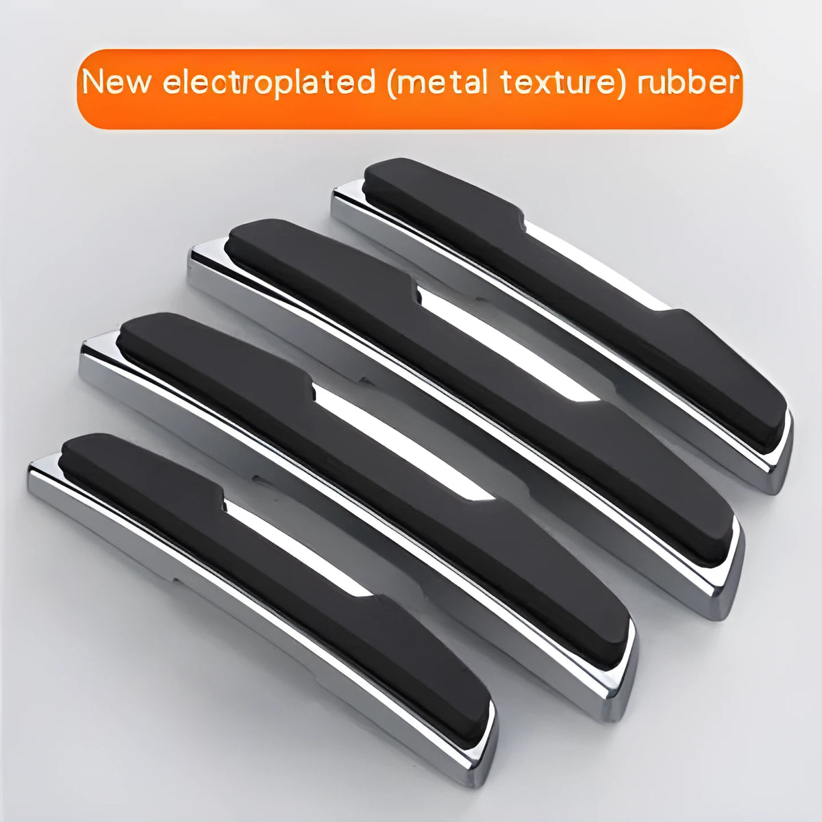 Four black plastic silicone car door edge bumper strips for vehicle protection.