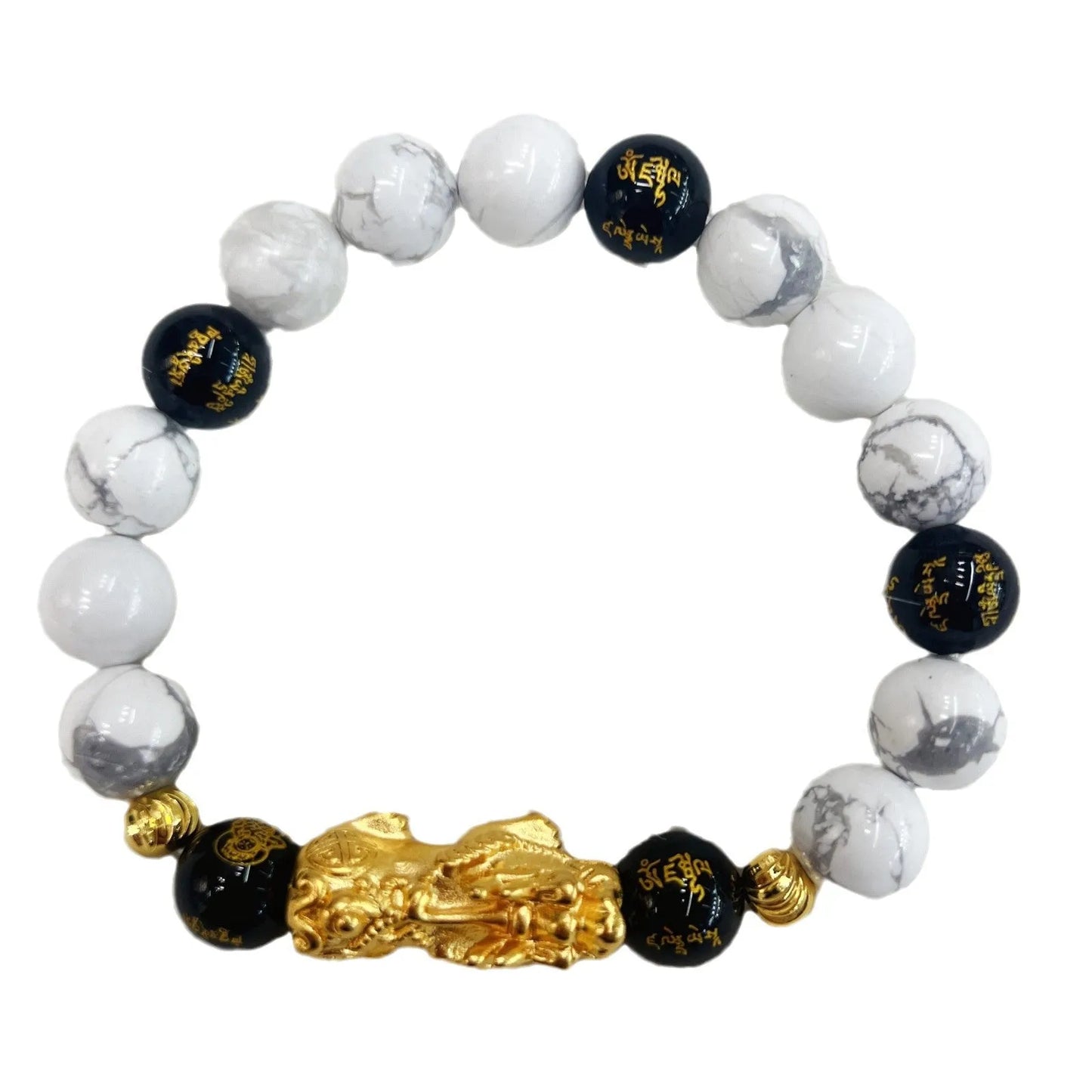Vintage white turquoise and black agate bracelet with adjustable 15-17cm length