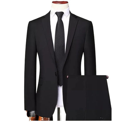 Men's Korean-style slim fit three-piece business suit in chemical fibre blend with tie