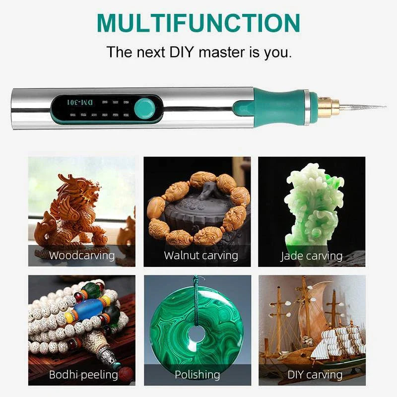 Versatile electric engraving pen with adjustable speed, mini grinder, and a variety of accessories for creative projects
