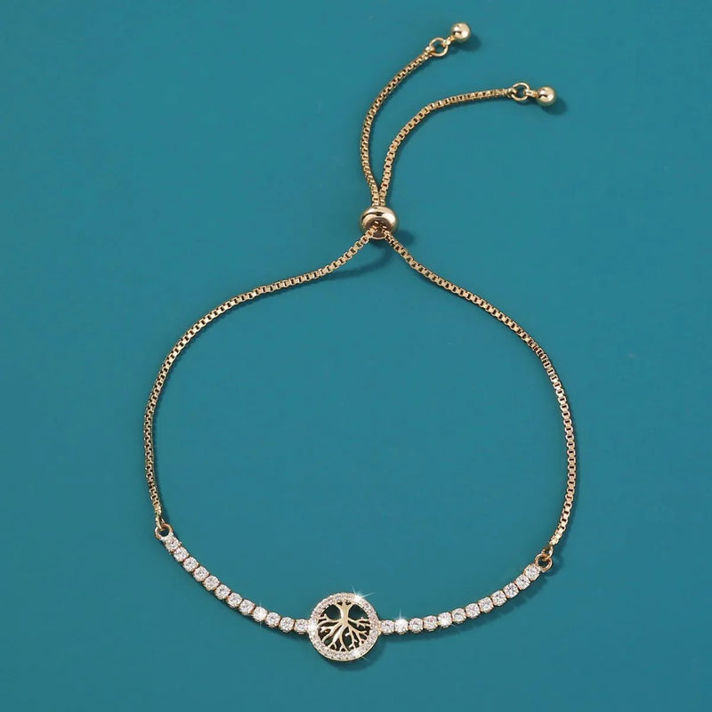 Lucky Tree Element Zircon Bracelet for women's jewellery, electroplated metal bracelet in European and American style with zircon crystal stones, available in NB672 lucky tree bracelet and NB677 colour variants.