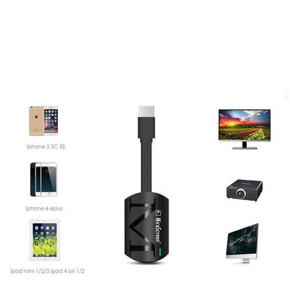 Black USB HDMI dongle for streaming video to TV at 1080p resolution.