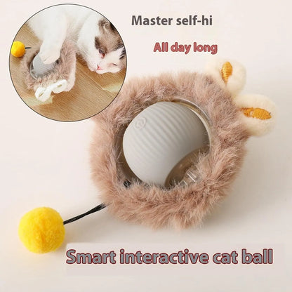 Interactive automatic rotating pet ball toy with string attachment for cats and dogs