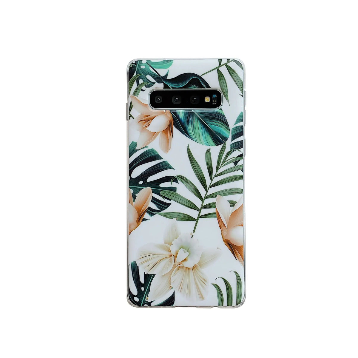 Samsung phone case with green leaf flower design on TPU back cover