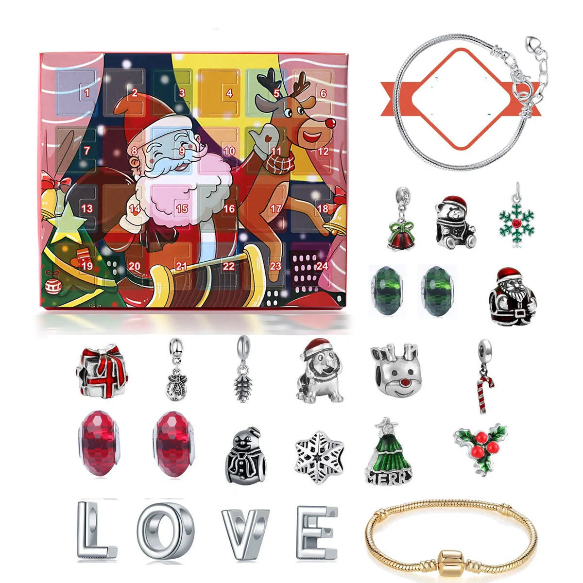 Festive Santa pattern Christmas bracelet gift set with alloy construction