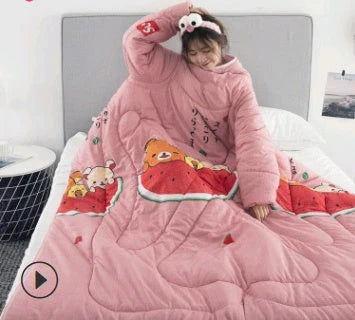 Cozy heated blanket with sleeves for comfortable lounging and hands-free relaxation