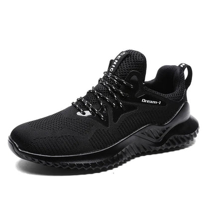 Men's low-top running shoes in breathable mesh fabric with a front strap and MD rubber sole.