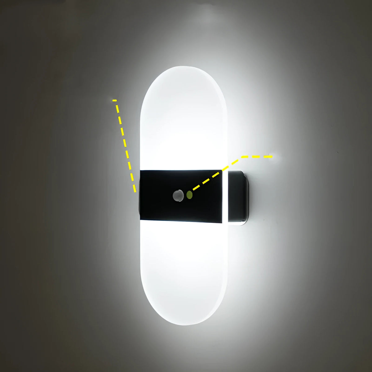 Magnetic rechargeable wall lamp in black or white, 224x96x40mm, with 1400mAh battery and 3m motion sensor