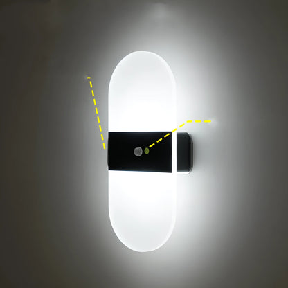 Magnetic rechargeable wall lamp in black or white, 224x96x40mm, with 1400mAh battery and 3m motion sensor
