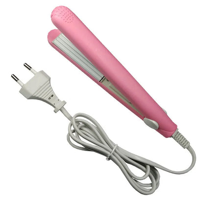 Mini splint hair straightener in pink, blue or purple, 17.5cm long, aluminium body, 180°C constant heat, 3D floating technology