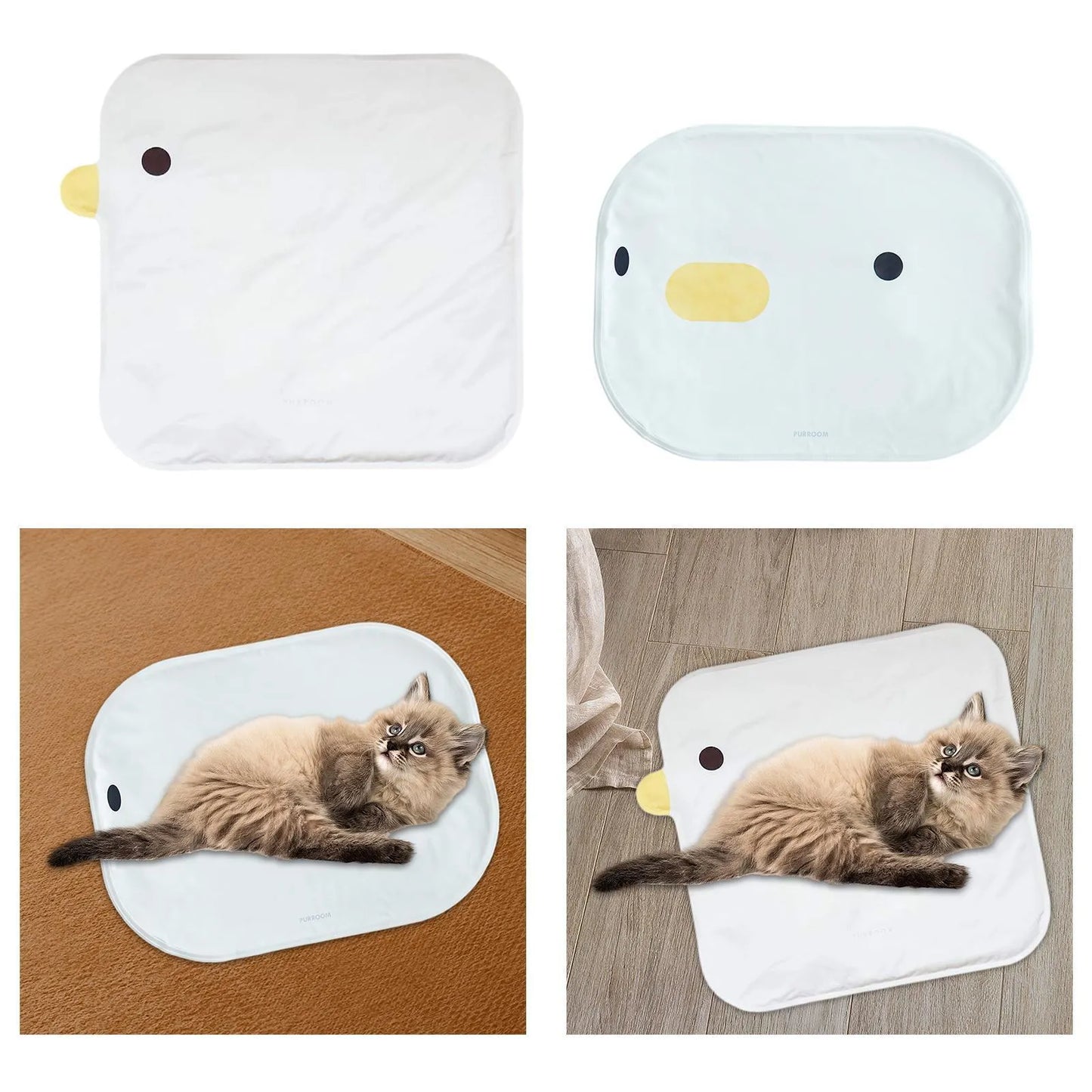 Washable chick-shaped pet cooling mat with non-stick surface for dogs and cats