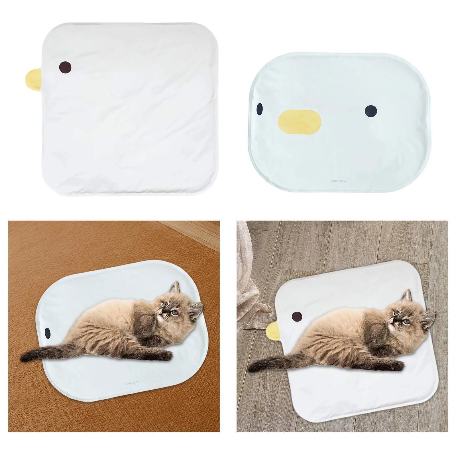 Washable chick-shaped pet cooling mat with non-stick surface for dogs and cats