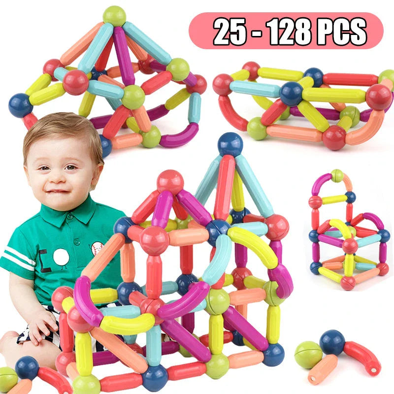 Colourful magnetic construction toy set with rods and blocks for creative play and learning