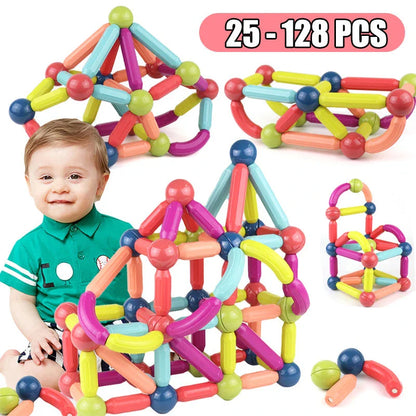 Colourful magnetic construction toy set with rods and blocks for creative play and learning