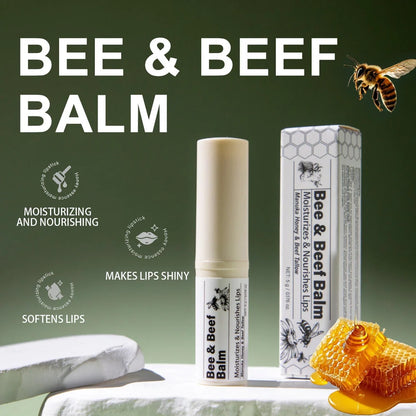 Beef fat lip balm tube showing 83mm length and 19mm diameter with organic grass-fed butter formula