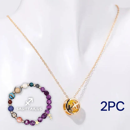 Natural stone bead necklace and matching bracelet set showing varied gemstone colours and textures.