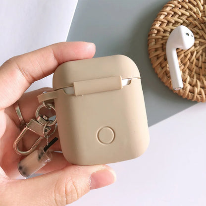 Milk tea AirPods storage case in purple silicone TPU soft shell with simple solid colour back cover