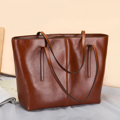 Genuine leather women's shoulder bag in retro style with multiple internal compartments and slit outer pocket