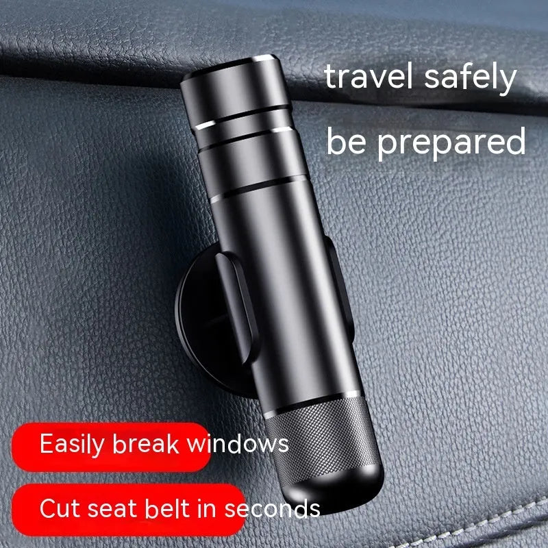 Aluminium alloy car safety hammer with steel tip for breaking glass and cutting seat belts