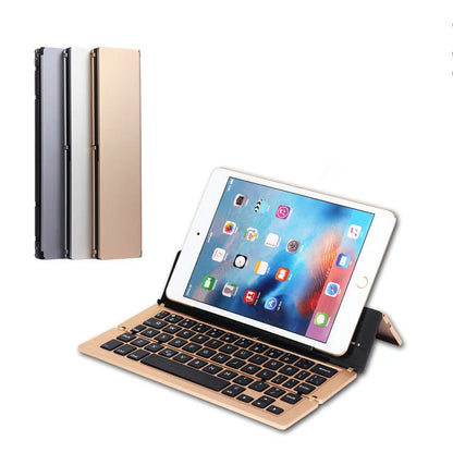 F18 three-fold folding wireless keyboard, aluminium alloy, 58 keys, folded to 22.6cm, in Golden, Grey, Rose Gold, Silvery