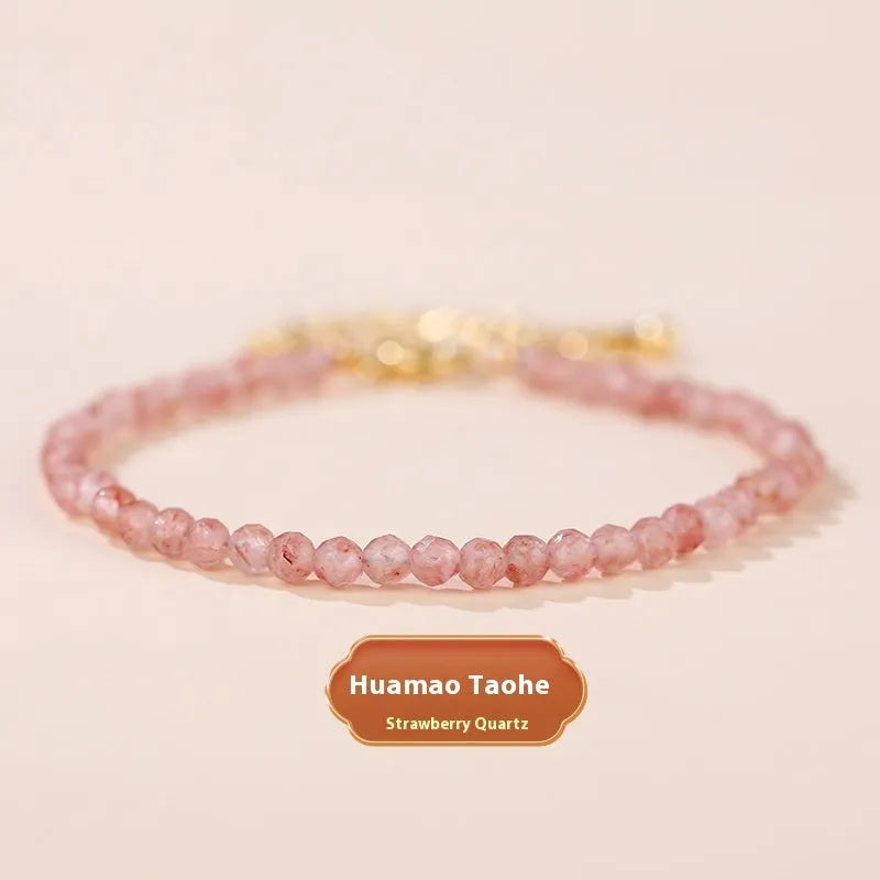 Adjustable natural crystal bracelet with 3mm diamond-cut beads in various gemstone options