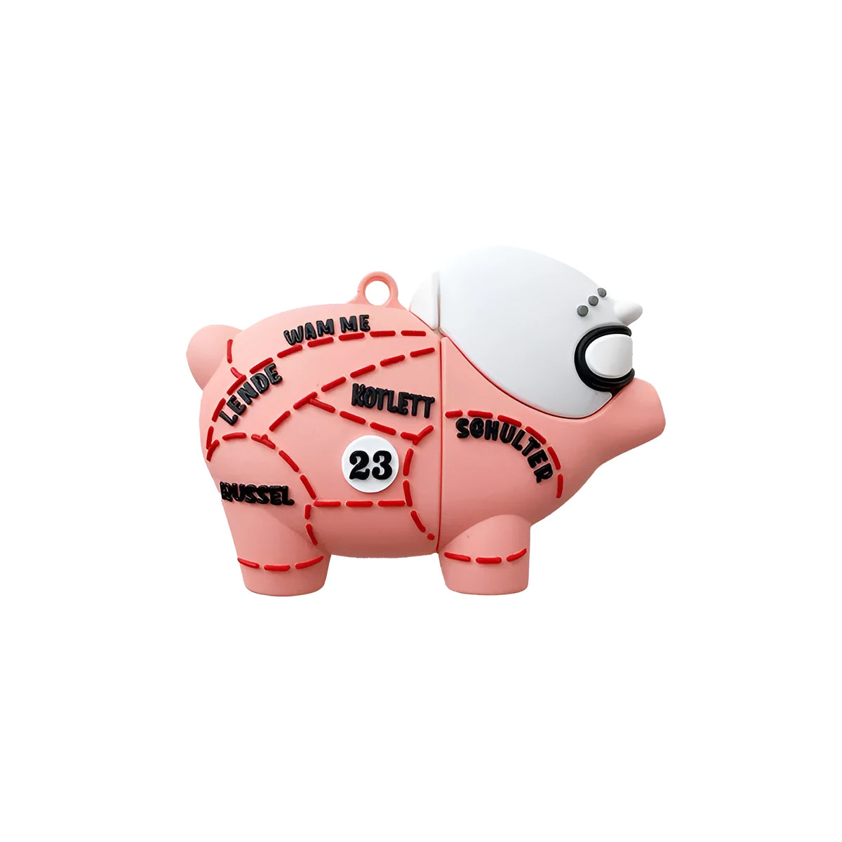 Pink pig silicone clamshell earphone case for AirPods 1, 2 and Pro 3 with hook