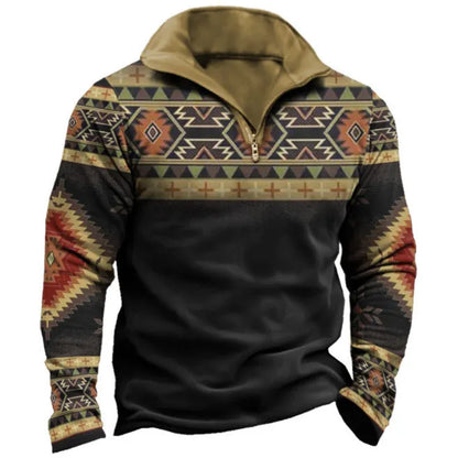 Men's retro striped long sleeve golf polo shirt with zipper decoration detail in bird eye cloth polyester