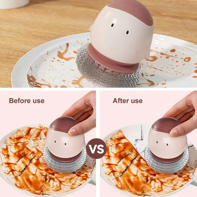 Automatic liquid filling dishwashing brush in cute chicken design with replaceable head