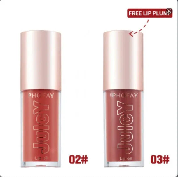 PHOFAY Juicy Lip Oil bottle with doe-foot applicator in non-sticky formula