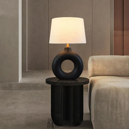 Japanese style ceramic table lamp with button switch in white or black finish